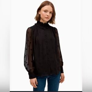 Kate Spade Black Ruffled Bishop Silk Sleeve Blouse
